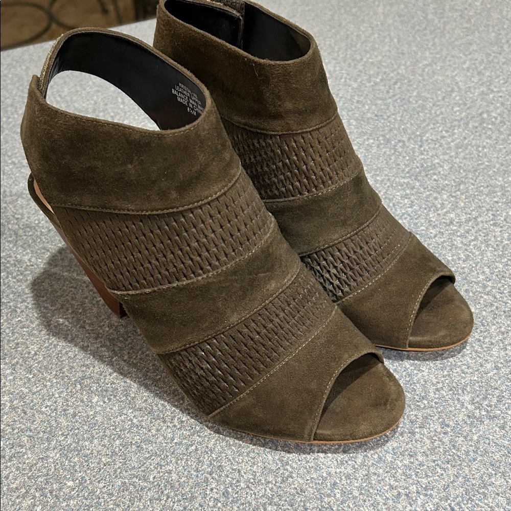 Audrey Brooke Olive Peep-Toe Ankle Booties